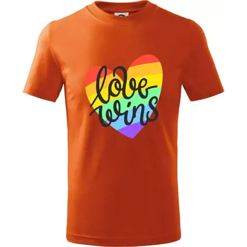Chlapecké tričko Love wins srdce - Tričko dětské bavlněné - 134 cm/8 let ( Oranžová )
