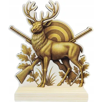 Obraz Dřevěná myslivecká soška s potiskem JELEN, trofej, cena, popis 20 cm