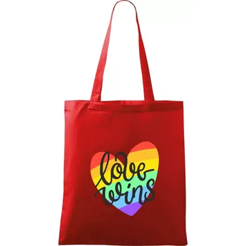 Nákupní taška Love wins srdce - Taška bavlněná - 42 x 38 cm ( Červená )