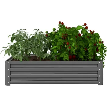 Truhlík Outsunny Zahradní záhon Outsunny, truhlík s ocelovým krytem, světle šedý, 120 x 120 x 30 cm