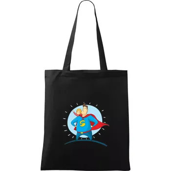 Nákupní taška Táta superman - holka - Taška bavlněná - 42 x 38 cm ( Černá )