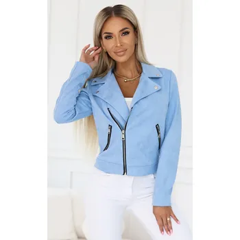 Dámská cargo bunda Modrá semišová ramoneska s dlouhými rukávy a zipy, XL i367_2629_XL