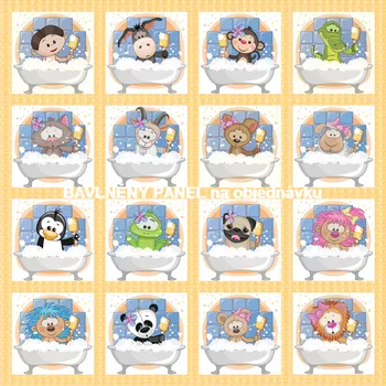 Panel bavlna - sada motivů-NP146 ZVÍŘÁTKA VE VANĚ Velikost: 35x35cm