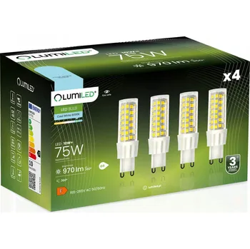 Žárovka 4x LED žárovka G9 Kapsle 10W = 75W 970lm 6500K Studená bílá 360° LUMILED