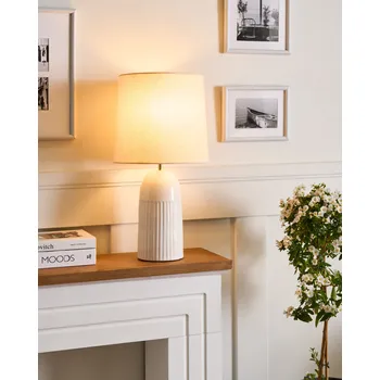 Stojací lampa Stolní lampa krémová bílá keramický podstavec lněné stínidlo klasický moderní styl ložnice předsíň obývací pokoj Beliani