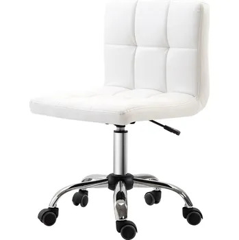 HOMCOM Kancelářská židle, otočná židle, koženka, ocelová konstrukce, 5 koleček, čalouněná, bílá