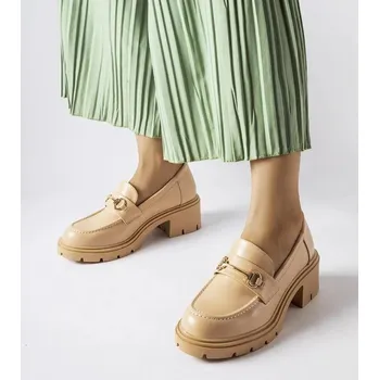 Dámské mokasíny Dámské mokasiny Solea- béžové- 6 cm podpatkem, 39 i240_207699_2:39