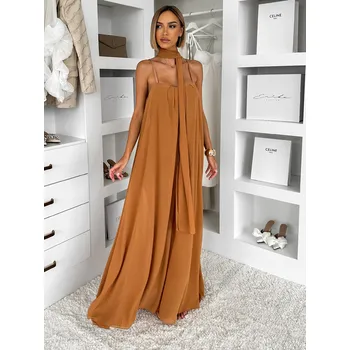 Dámské šaty Hnědé společenské dlouhé šaty VESTELA s vlečkou Velikost: ONESIZE