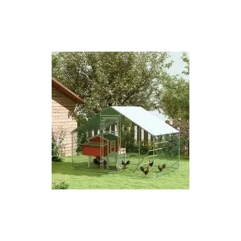 Ocelový kurník pro volný chov kuřat, 300 x 200 x 195 cm | stříbrný