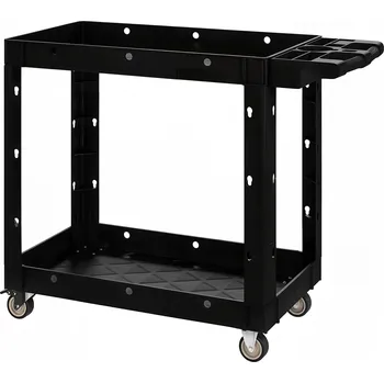 HOMCOM Vozík na nářadí, 2 patra, rukojeť, kolečka, plast, černý