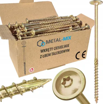 Vrut TESAŘSKÉ VRUTY 6x280 TORX S TALÍŘOVOU HLAVOU A PODLOŽKOU POZINK ZLATÝ 100ks