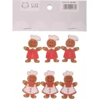 Vánoční dekorace Nálepka Perníček 6ks dřevěná, 4,5cm