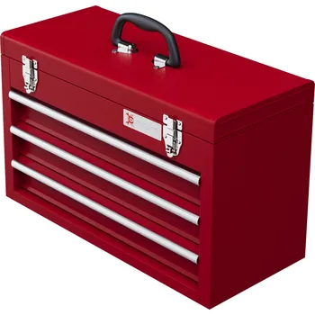 DURHAND box na nářadí se 3 zásuvkami, horní úložný prostor, ocelové západky, madlo pro přenášení, 51x22x32 cm, červená barva