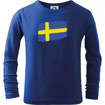 Švédsko vlajka štětkou - Triko dětské Long Sleeve - 146 cm/10 let ( Královská modrá )