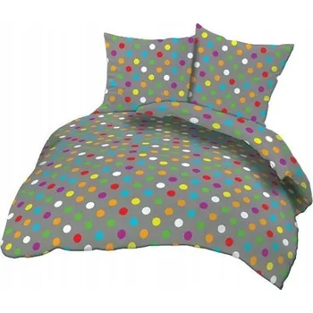 Povlečení Krepové povlečení 200 x 220 šedé puntíky, barevné knoflíky, 100% bavlna
