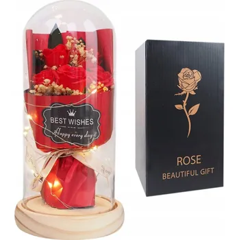 Obraz KYTICE KVĚTIN VE SKLENĚNÉ KOPULI, RŮŽE JAKO DÁREK, SVÍTÍCÍ