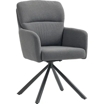 Jídelní židle HOMCOM Čalouněná jídelní židle, kuchyňská židle se silným čalouněním, područky, kovové nohy, šedá barva