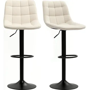 Barová židle HOMCOM Moderní barová židle, sada 2 otočných barových židlí s opěradlem, výškově nastavitelná, s podnožkou, čalouněná, béžová barva