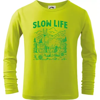 Dětská móda Slow Life Lama - Triko dětské Long Sleeve - 104-110cm / 3-4 roky ( Limetková )