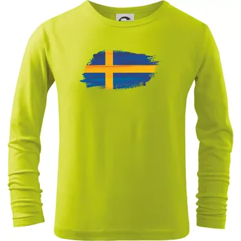 Dětská móda Švédská vlajka kreslená - Triko dětské Long Sleeve - 134 cm/8 let ( Limetková )