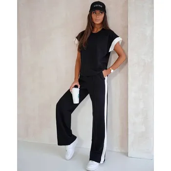 Černý dámský sportovní set se kontrastními vsadkami, odstíny černé S (36) i392_25060-46