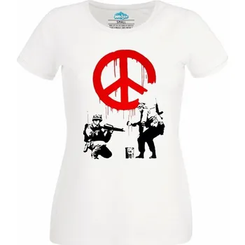 Dámské tričko Banksy "Soldiers painting Peace" (Skladem XS-4XL) (Velikost: 4XL, Barva: Bílá)