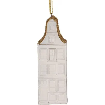 Bílo-zlatá antik závěsná dekorace domek - 4*4*11 cm