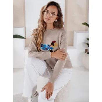 Dámský svetr Dámský svetr s aplikací psa CHICPAWS béžový