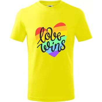 Chlapecké tričko Love wins srdce - Tričko dětské bavlněné - 104-110cm / 3-4 roky ( Citrónová )