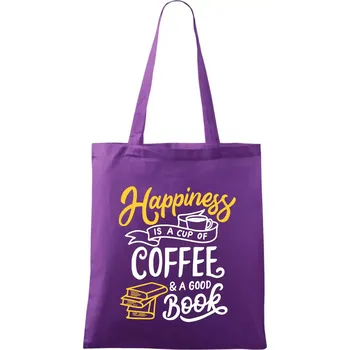 Nákupní taška Happiness is a Cup of Coffee and a Good Book - Taška bavlněná - 42 x 38 cm ( Fialová )