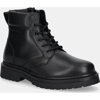Pánské tenisky Kožené zimní boty Tommy Jeans TJM LACE UP BOOT pánské, černá barva, EM0EM01706 99X, EUR 45