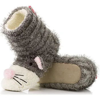 Dámské pantofle Vysoké domácí boty šedé chlupaté pantofle dámské zvířátka vel. 38/39