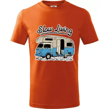 Slow living obytňák - Tričko dětské bavlněné - 98 cm / 2 roky ( Oranžová )