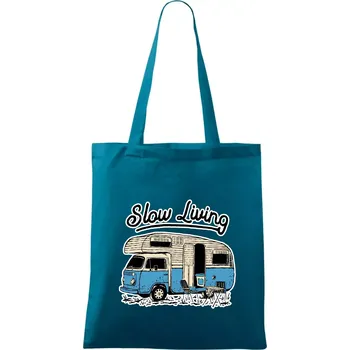 Slow living obytňák - Taška bavlněná - 42 x 38 cm ( Petrolejová )