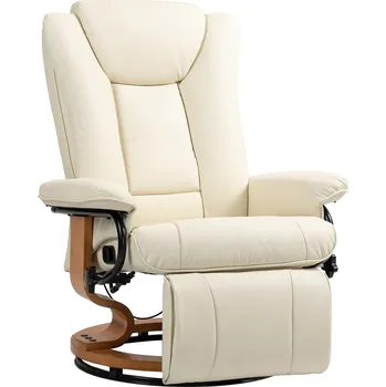 Křeslo Lehátko HOMCOM s funkcí polohování, otočné, do 150 kg, potah imitace kůže, ocelový rám, krémově bílá barva