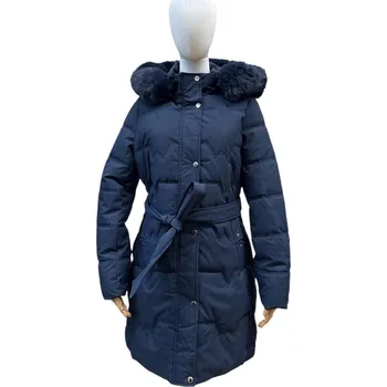 Dámský kabát Zimní bunda s vázáním MELIE WM355 barva: modrá tmavá, velikost: 46