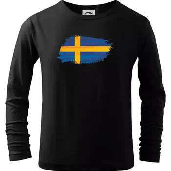 Chlapecké tričko Švédská vlajka kreslená - Triko dětské Long Sleeve - 146 cm/10 let ( Černá )