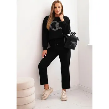 Dámský komplet z viskózy s ozdobným motivem a kalhotami černá UNI