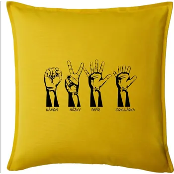 Polštář Kámen nůžky papír cirkulárka - Polštář 50x50 - 50x50 - Pouze potah ( Žlutá )