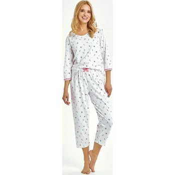 Dámská erotická košilka Taro Elodie bílé bavlněné pyžamo s květinovým potiskem, bílá S i384_19808232