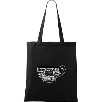 Nákupní taška Káva - hrníček názvy - Taška bavlněná - 42 x 38 cm ( Černá )