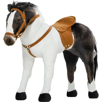 Houpací kůň AIYAPLAY houpací kůň se zvukovými efekty, měkká kožešina, pro děti od 3 do 8 let, 85 x 28 x 60 cm, hnědá/krémově bílá