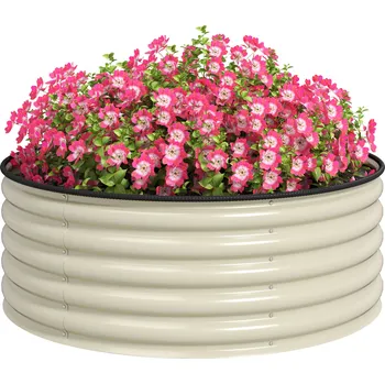 Vyvýšený záhon Outsunny Vyvýšený záhon Outsunny, pozinkovaný květináč s bezpečnostním okrajem, truhlík na rostliny s otevřeným dnem, 120 x 120 x 43 cm, krémově bílý