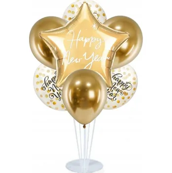 Balónek Sada balónků na stojanu Silvestr zlatá hvězda Happy New Year