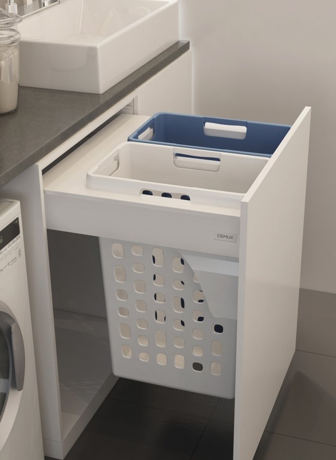 Cemux Prádelní koš výsuvný 600 mm - 2x35l bílý/modrý bez výsuvu