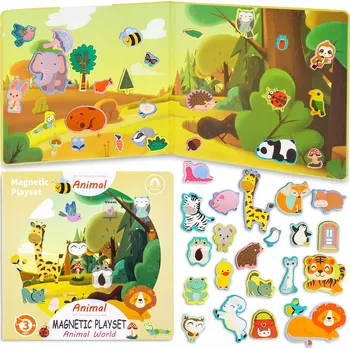 Puzzle Edukační knížka Magnetická skládačka Puzzle ZOO Zvířata Montessori