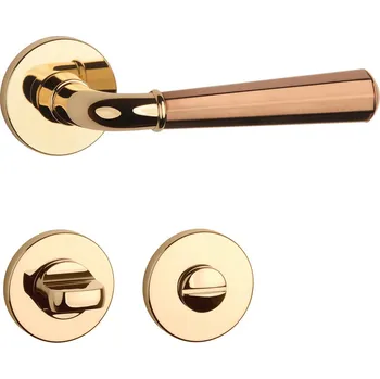 Dveřní kování ASM - MARIGOLD 2 - R 7S klika/klika, rozety WC OLV/CUM - Mosaz leštěná lakovaná / měď matná