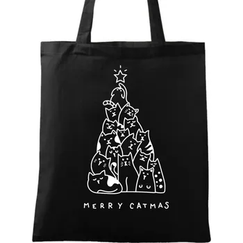 Bavlněná taška Kočičí Vánoce (Barva: Černá)