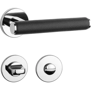 Dveřní kování AS - EGERIA - R 7S klika/klika, rozety WC OC - ​​Chrom lesklý / černá kůže