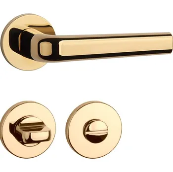 Dveřní kování AT - INULA - R 7S klika/klika, rozety WC OLV PVD - Mosaz leštěná lakovaná PVD